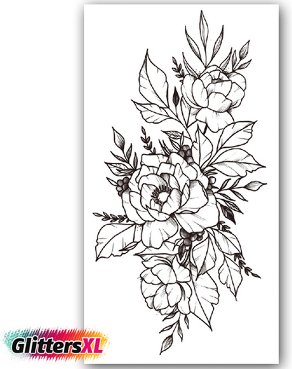 GlittersXL - Temporary Tattoo Bloem/Bloemen (21x12 cm) [Neptattoo - Tijdelijke tatoeage - Nep Fake Tattoos - Water overdraagbare festival sticker henna outfit tattoo - Glitter tattoo - Volwassenen Kinderen Jongen Meisje]